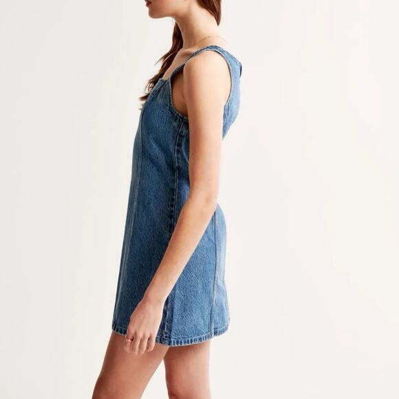 NEW ABERCROMBIE Medium Blue Wash Denim A-Line Mini Tank Top Jean Dress XL - Picture 8 of 16